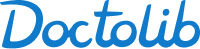 Logo Doctolib : prise de rendez-vous médicaux en ligne Logo bleu de Doctolib avec une typographie manuscrite élégante.