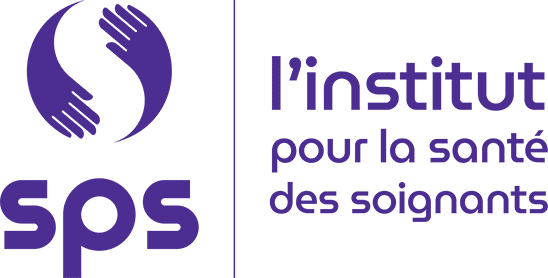 Logo SPS - Institut pour la santé des soignants Logo SPS violet, l'institut pour la santé des soignants, avec deux mains stylisées formant un mouvement circulaire.